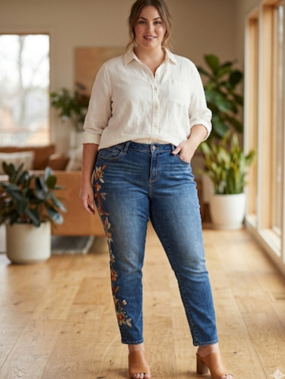 DRIFTWOOD Jackie Floral Embroidered Ankle Skinny Jeans Size 18 NWT